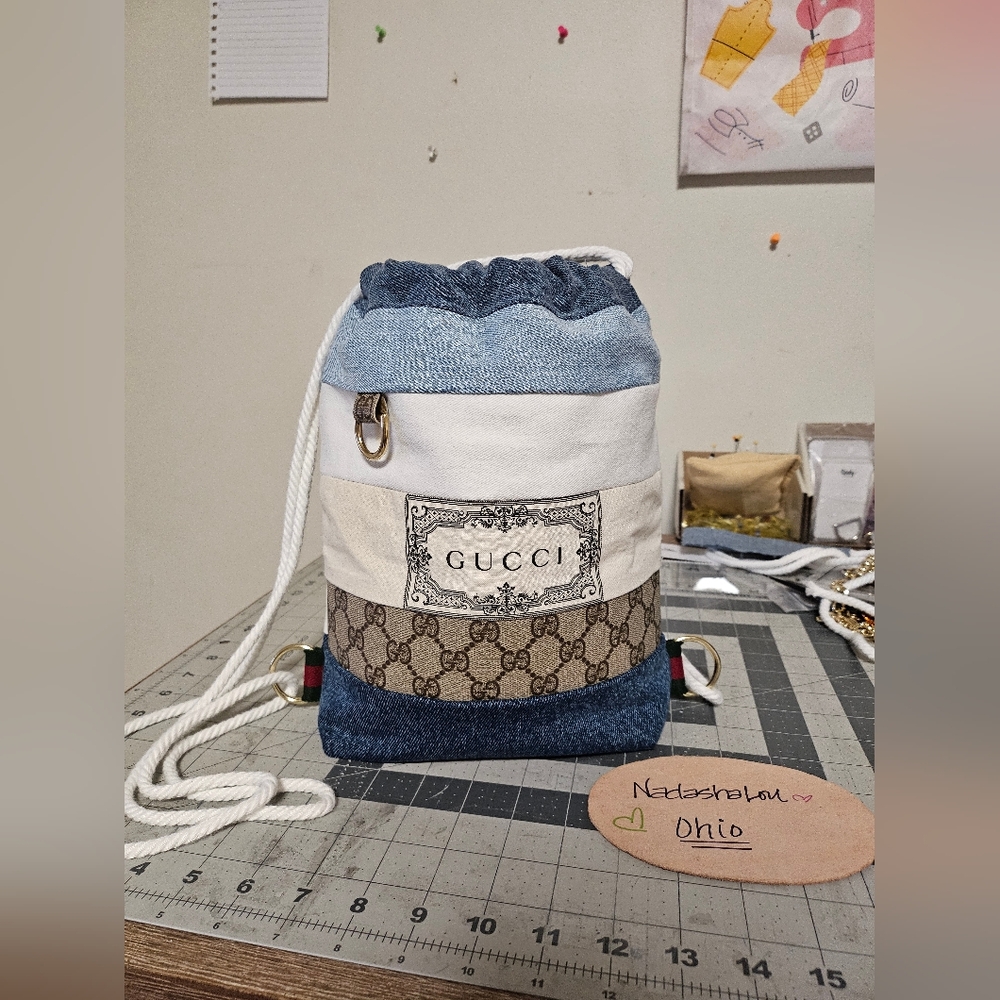 ❌️SOLD❌️Repurposed Upcycled GG Drawstring bag